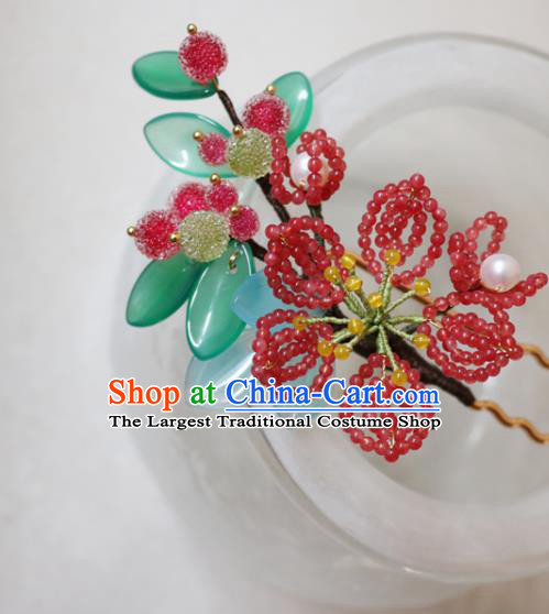 Chinese Classical Beads Flower Hair Clip Hanfu Hair Accessories Handmade Ancient Princess Waxberry Hairpins for Women