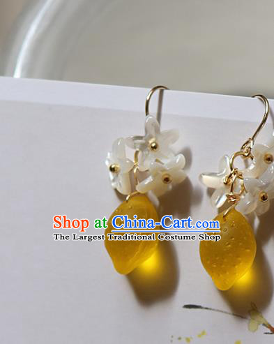 Handmade Chinese Shell Flowers Ear Accessories Classical Eardrop Ancient Women Hanfu Lemon Earrings