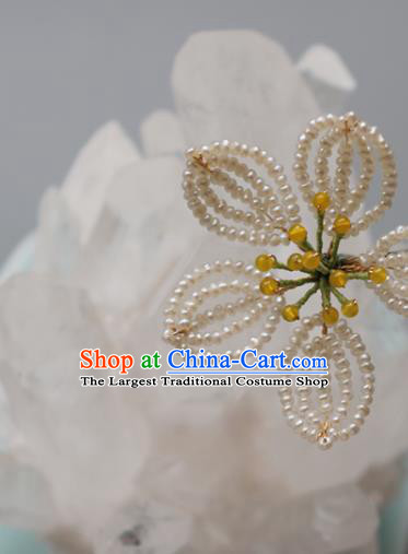 Chinese Classical Pearls Flower Hair Clip Hanfu Hair Accessories Handmade Ancient Princess Hairpins for Women