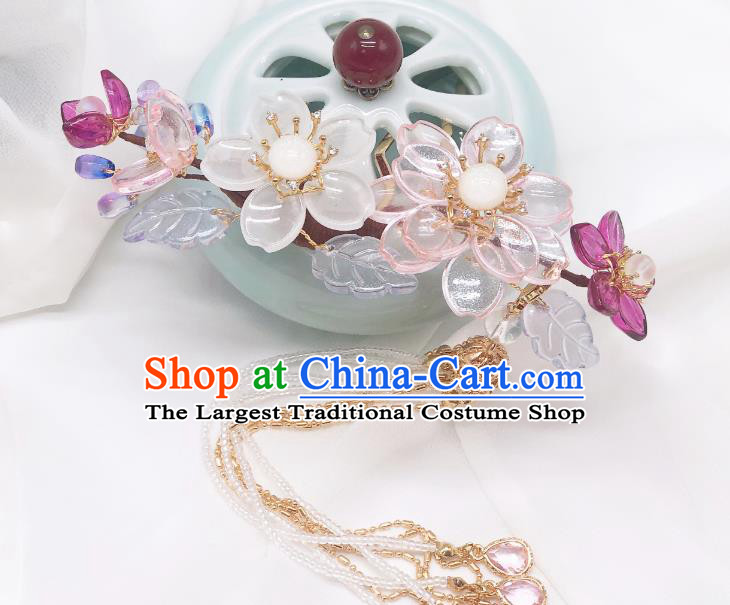Chinese Classical Crystal Tassel Hair Comb Women Hanfu Hair Accessories Handmade Ancient Princess Flowers Hairpins