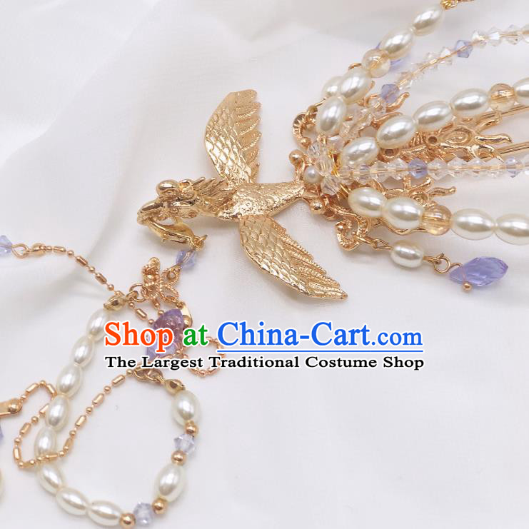 Chinese Classical Court Pearls Tassel Hair Clip Women Hanfu Hair Accessories Handmade Ancient Empress Phoenix Hairpins