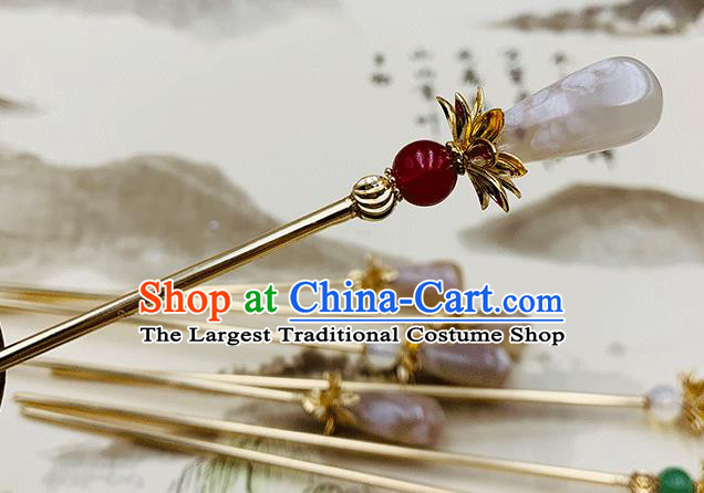 Chinese Classical Tang Dynasty Hair Clip Hanfu Hair Accessories Handmade Ancient Princess Wine Red Bead Hairpin for Women