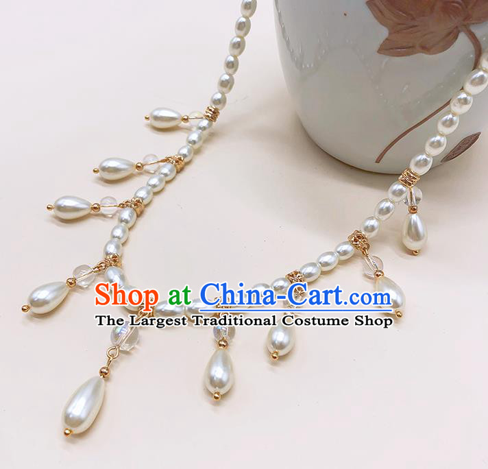 Chinese Classical White Pearls Hair Clasp Women Hanfu Hair Accessories Handmade Ancient Princess Eyebrows Pendant