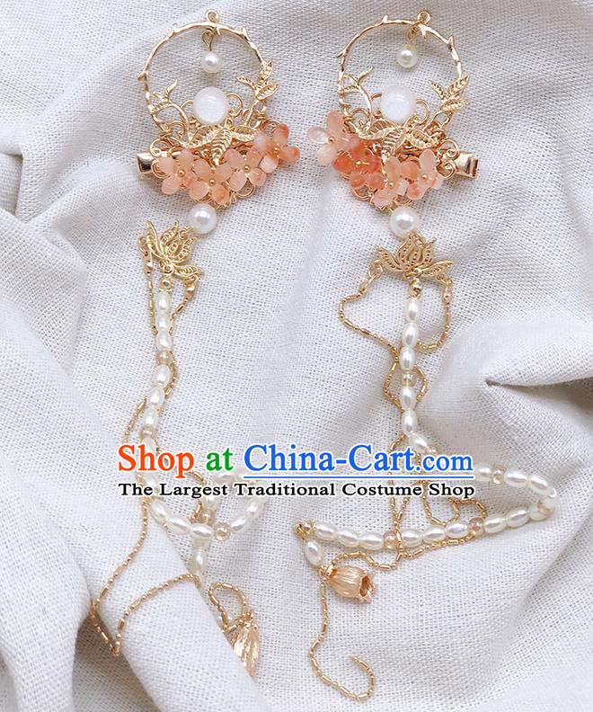 Chinese Classical Pink Fragrans Hair Claws Women Hanfu Hair Accessories Handmade Ancient Princess Tassel Hairpins