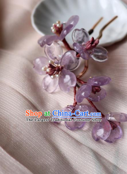 Chinese Classical Song Dynasty Hair Clip Hanfu Hair Accessories Handmade Ancient Princess Purple Sakura Hairpins for Women