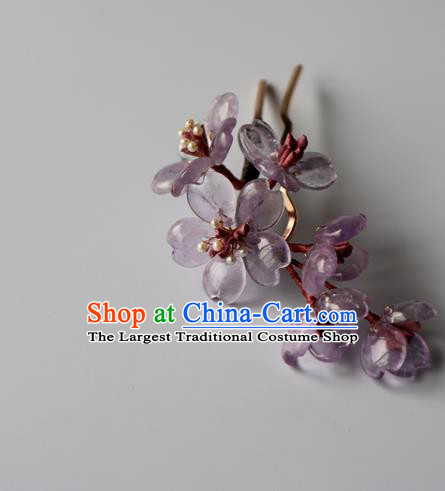 Chinese Classical Song Dynasty Hair Clip Hanfu Hair Accessories Handmade Ancient Princess Purple Sakura Hairpins for Women