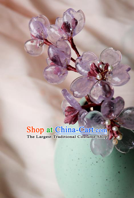 Chinese Classical Song Dynasty Hair Clip Hanfu Hair Accessories Handmade Ancient Princess Purple Sakura Hairpins for Women