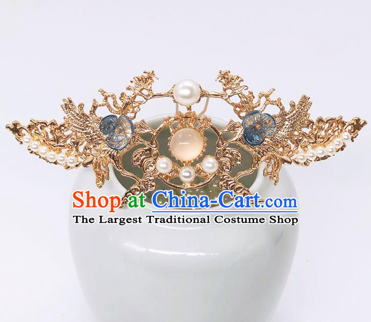 Chinese Classical Hair Crown Women Hanfu Hair Accessories Handmade Ancient Ming Dynasty Princess Golden Hairpins