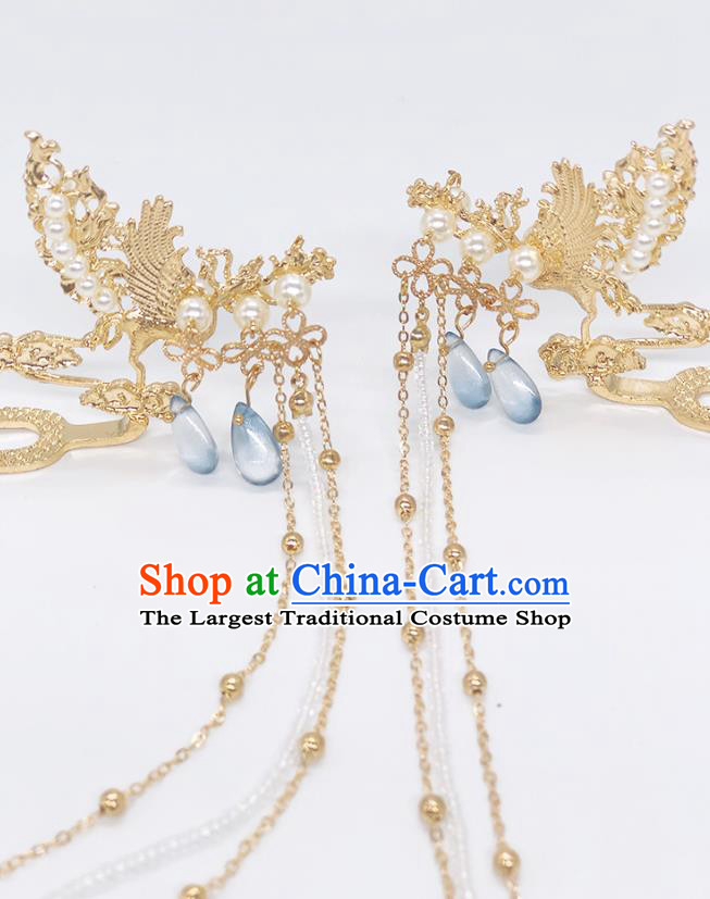 Chinese Classical Tassel Hair Clip Women Hanfu Hair Accessories Handmade Ancient Ming Dynasty Princess Golden Phoenix Hairpins