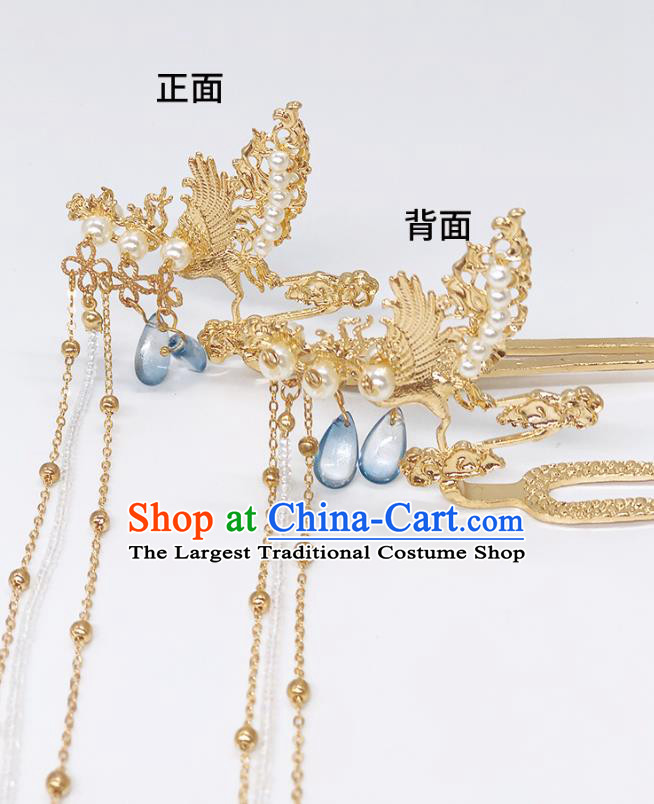Chinese Classical Tassel Hair Clip Women Hanfu Hair Accessories Handmade Ancient Ming Dynasty Princess Golden Phoenix Hairpins