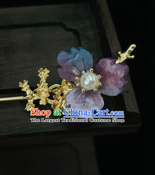 Chinese Classical Lilac Flower Hair Clip Hanfu Hair Accessories Handmade Ancient Princess Beads Tassel Hairpin for Women