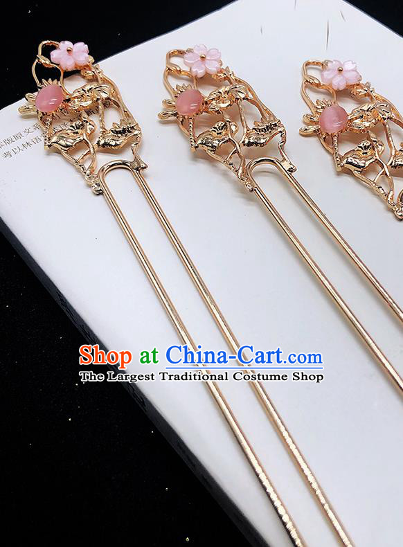 Chinese Classical Dragonfly Hair Clip Women Hanfu Hair Accessories Handmade Ancient Ming Dynasty Princess Golden Lotus Hairpins
