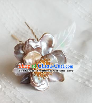 Chinese Classical Grey Camellia Hair Clip Hanfu Hair Accessories Handmade Ancient Princess Shell Hairpins for Women