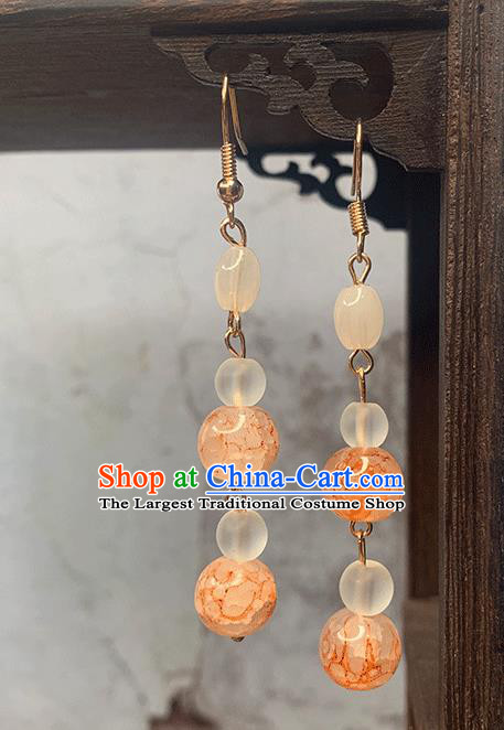 Handmade Chinese Orange Beads Ear Accessories Classical Eardrop Ancient Women Hanfu Earrings