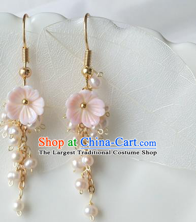 Handmade Chinese Pink Sakura Ear Accessories Classical Eardrop Ancient Women Hanfu Earrings