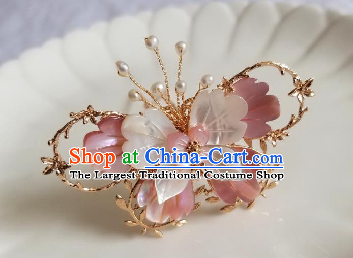 Chinese Classical Shell Butterfly Hair Clip Hanfu Hair Accessories Handmade Ancient Princess Hairpins for Women