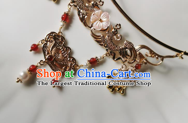 Chinese Handmade Golden Phoenix Necklet Classical Jewelry Accessories Ancient Empress Hanfu Necklace for Women