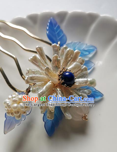 Chinese Classical Shell Chrysanthemum Hair Comb Hanfu Hair Accessories Handmade Ancient Song Dynasty Empress Hairpins for Women