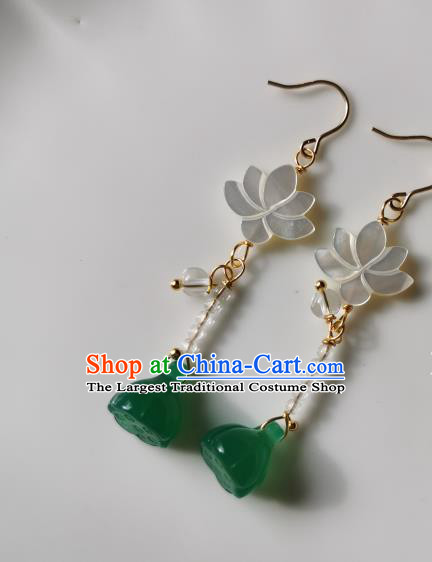 Handmade Chinese Jade Lotus Seedpod Ear Accessories Classical Eardrop Ancient Women Hanfu Shell Earrings