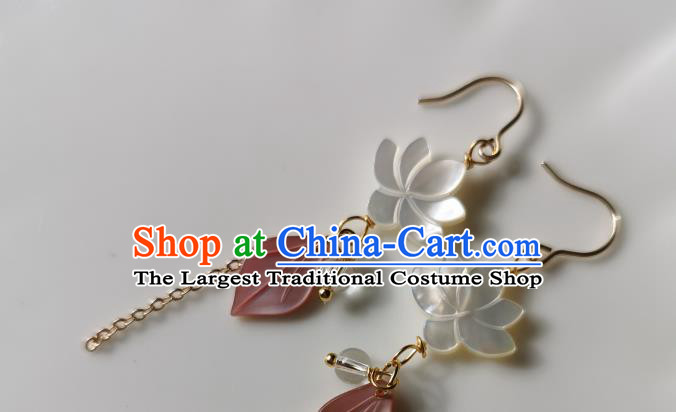 Handmade Chinese Ear Accessories Classical Eardrop Ancient Women Hanfu Shell Lotus Earrings