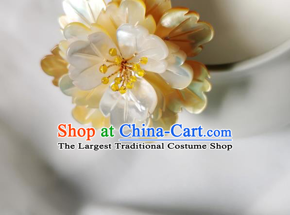 Chinese Classical Yellow Peony Hair Clip Hanfu Hair Accessories Handmade Ancient Song Dynasty Empress Shell Hairpins for Women
