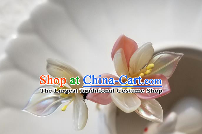 Chinese Classical Pink Magnolia Hair Clip Hanfu Hair Accessories Handmade Ancient Song Dynasty Empress Shell Hairpins for Women