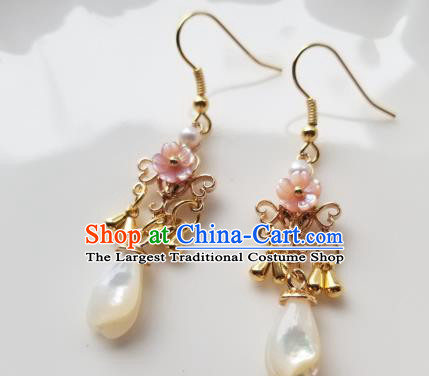 Handmade Chinese Golden Ear Accessories Classical Eardrop Ancient Women Hanfu Shell Earrings