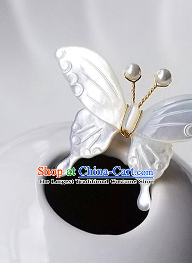 Chinese Classical White Shell Butterfly Hair Stick Hanfu Hair Accessories Handmade Ancient Song Dynasty Princess Hairpins for Women