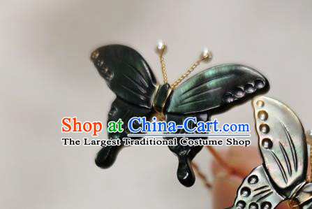 Chinese Classical Black Shell Butterfly Hair Stick Hanfu Hair Accessories Handmade Ancient Song Dynasty Princess Hairpins for Women