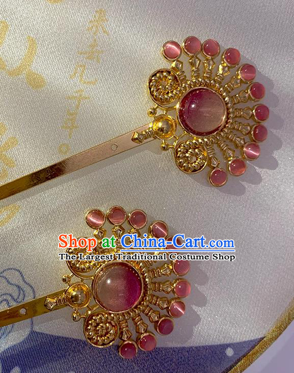 Chinese Classical Crystal Hair Clip Hanfu Hair Accessories Handmade Ancient Princess Golden Hairpin for Women