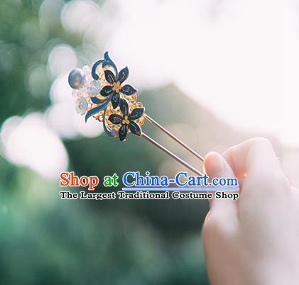 Chinese Classical Cloisonne Flowers Hair Clip Hanfu Hair Accessories Handmade Ancient Princess Pearls Hairpin for Women