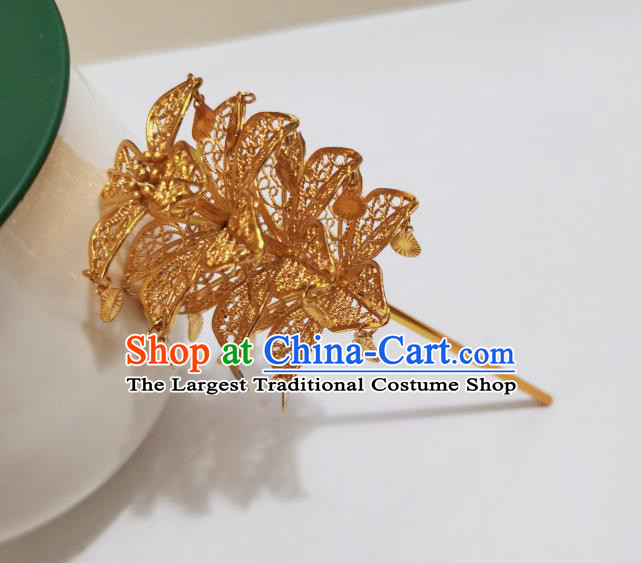 Chinese Classical Court Hair Clip Women Hanfu Hair Accessories Handmade Ancient Tang Dynasty Empress Golden Hairpins