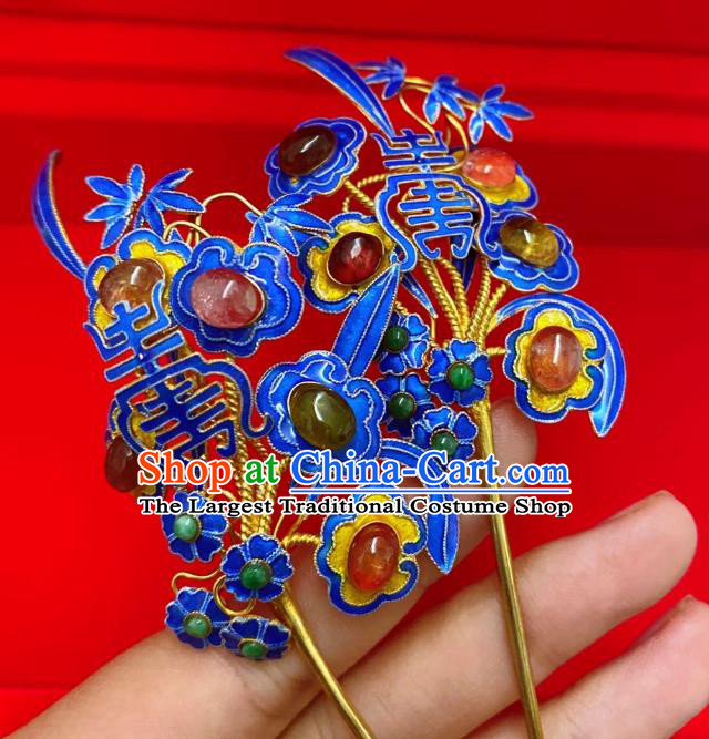 Chinese Classical Court Gems Hair Clip Women Hanfu Hair Accessories Handmade Ancient Qing Dynasty Empress Cloisonne Hairpins
