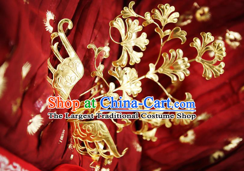 Chinese Classical Court Golden Phoenix Hair Crown Women Hanfu Hair Accessories Handmade Ancient Tang Dynasty Empress Hairpins Phoenix Coronet