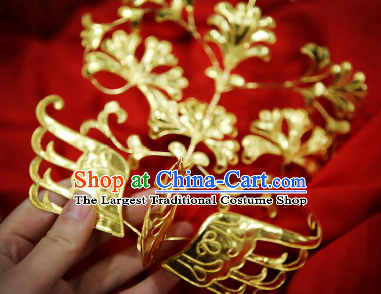 Chinese Classical Court Golden Phoenix Hair Crown Women Hanfu Hair Accessories Handmade Ancient Tang Dynasty Empress Hairpins Phoenix Coronet