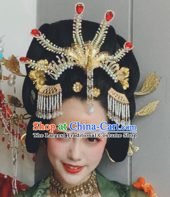 Chinese Classical Court Queen Phoenix Hair Crown Women Hanfu Hair Accessories Handmade Ancient Tang Dynasty Empress Hairpins Full Set