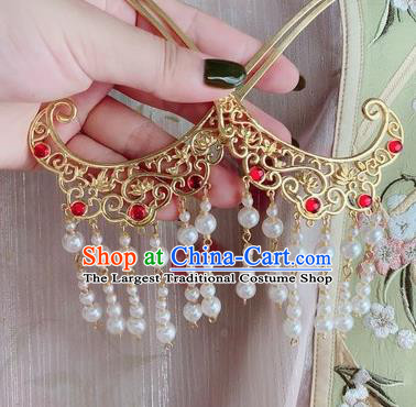 Chinese Classical Court Beads Tassel Hair Clip Women Hanfu Hair Accessories Handmade Ancient Tang Dynasty Golden Hairpins