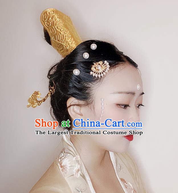 Chinese Classical Taoist Nun Golden Hair Crown Women Hanfu Hair Accessories Handmade Ancient Song Dynasty Imperial Concubine Hairpins