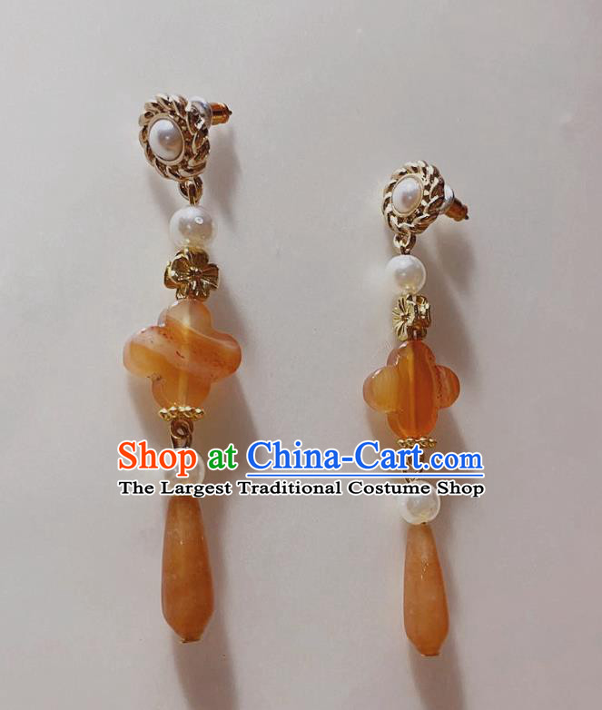 Handmade Chinese Classical Eardrop Cheongsam Ear Accessories Ancient Hanfu Orange Stone Earrings