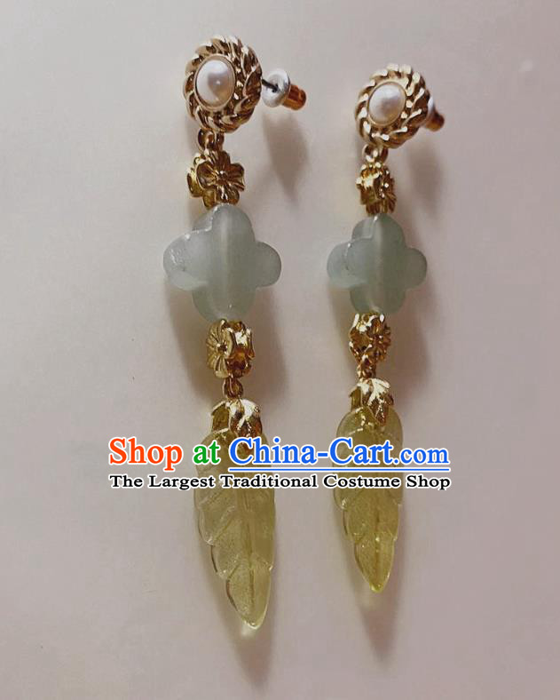Handmade Chinese Classical Stone Eardrop Cheongsam Ear Accessories Ancient Hanfu Aquamarine Earrings
