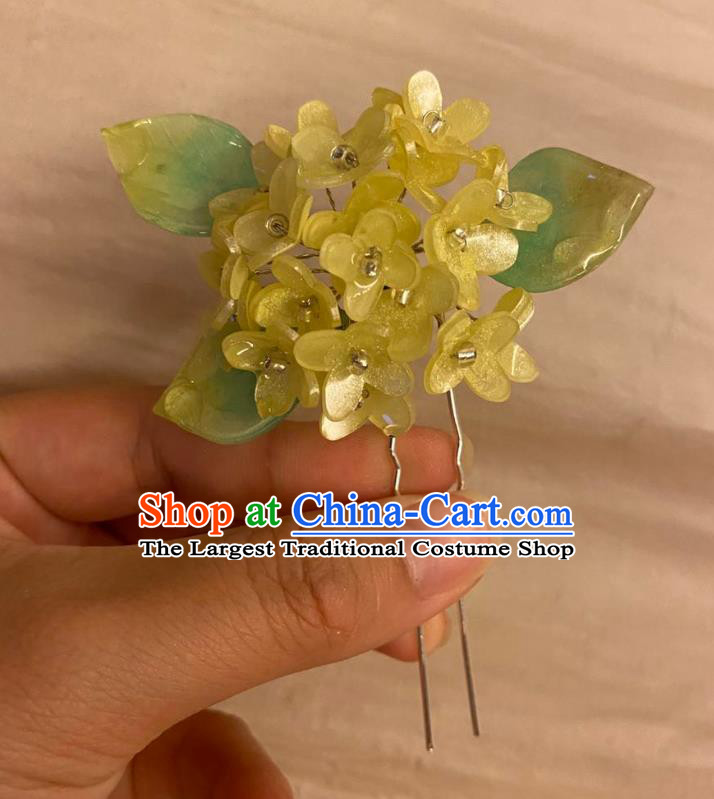 Chinese Ancient Palace Lady Flowers Hairpin Hanfu Hair Accessories Handmade Yellow Fragrans Hair Clip