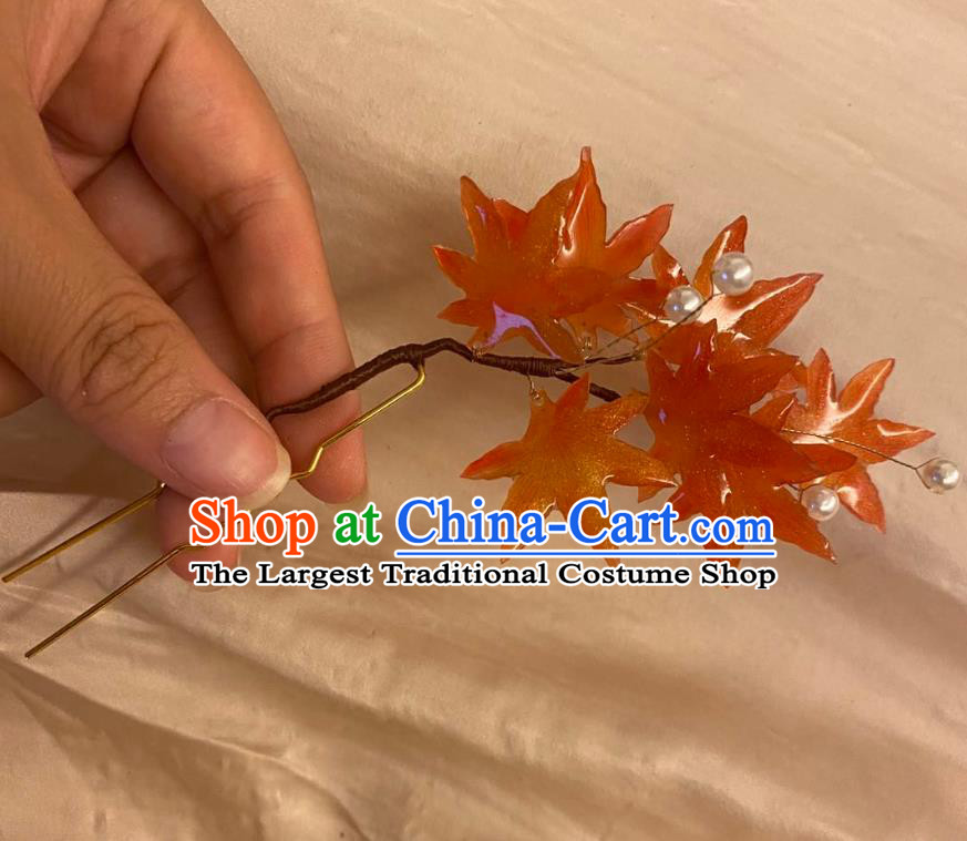 Chinese Ancient Palace Lady Hairpin Hanfu Hair Accessories Handmade Maple Leaf Hair Clip