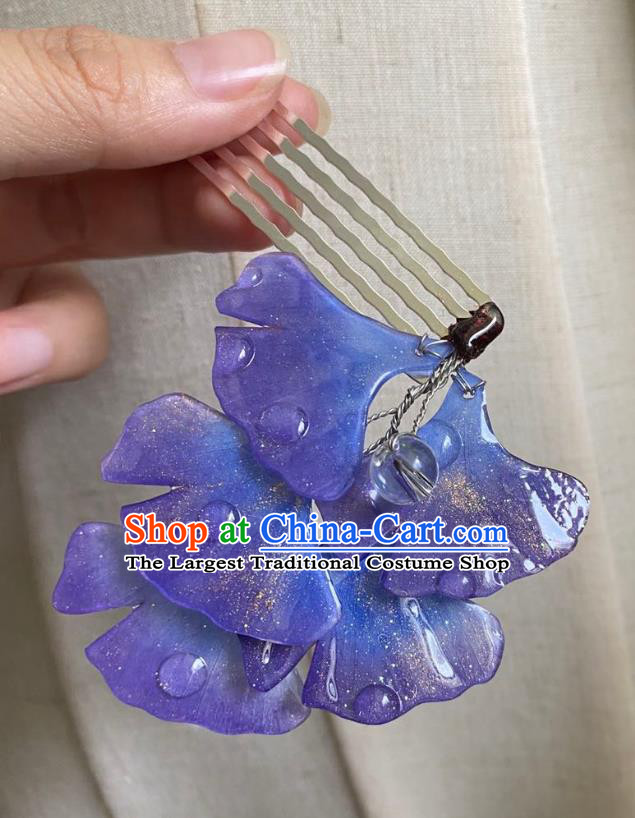 Chinese Ancient Palace Lady Deep Blue Ginkgo Leaf Hairpin Hanfu Hair Accessories Handmade Argent Hair Clip