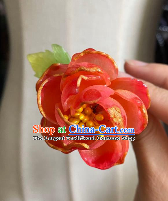 Chinese Ancient Palace Lady Flower Hairpin Hanfu Hair Accessories Handmade Red Rose Hair Clip