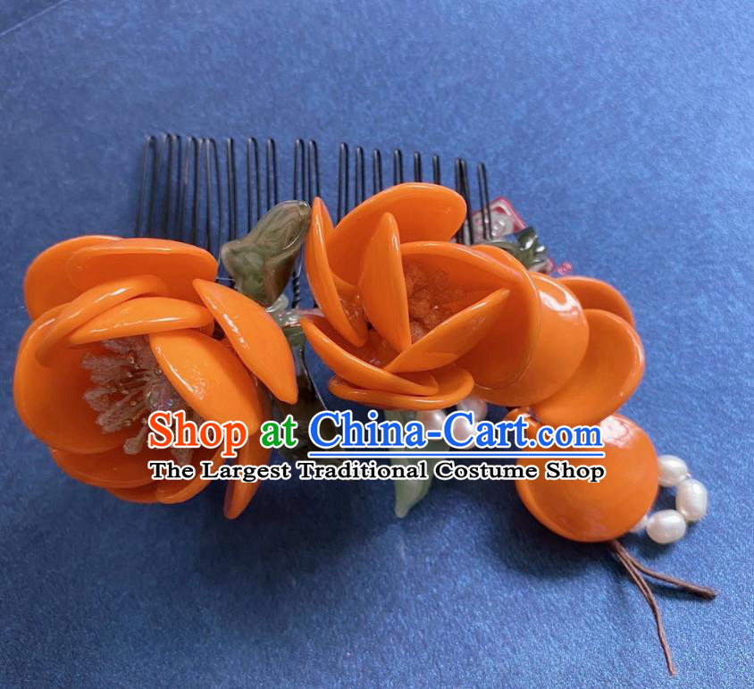 Chinese Classical Orange Plum Hair Comb Women Hanfu Hair Accessories Handmade Ancient Song Dynasty Princess Flowers Hairpin
