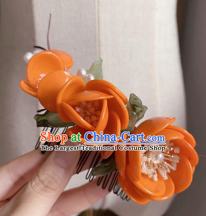 Chinese Classical Orange Plum Hair Comb Women Hanfu Hair Accessories Handmade Ancient Song Dynasty Princess Flowers Hairpin