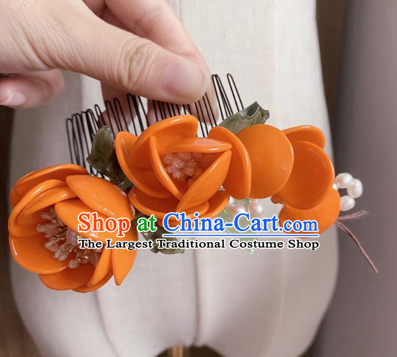 Chinese Classical Orange Plum Hair Comb Women Hanfu Hair Accessories Handmade Ancient Song Dynasty Princess Flowers Hairpin