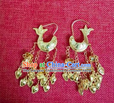 Handmade Chinese Classical Golden Tassel Fish Ear Accessories Eardrop Ancient Tang Dynasty Court Women Hanfu Earrings