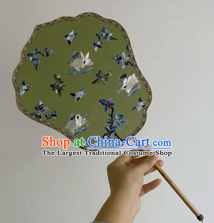 Chinese Classical Ancient Hanfu Green Silk Fan Ming Dynasty Princess Embroidered Palace Fans