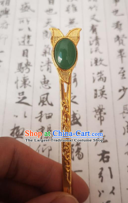 Chinese Ancient Empress Green Hairpins Hair Accessories Handmade Ming Dynasty Court Golden Hair Stick